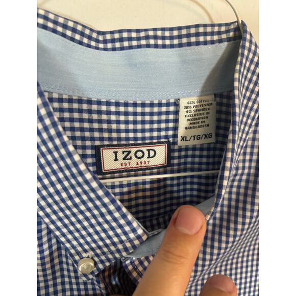 IZOD Blue Gingham Check Button Down Shirt Men’s XL Long Sleeve Casual - Picture 3 of 4